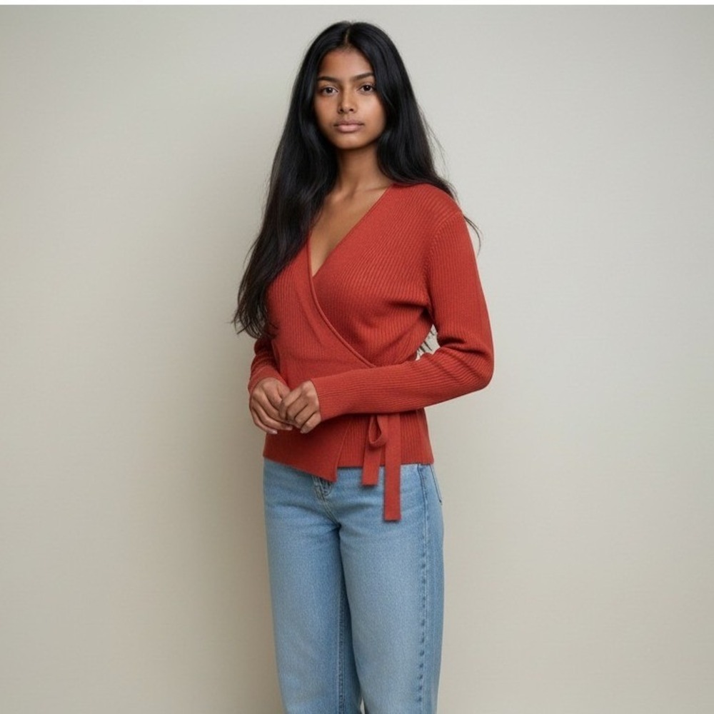Charter Club Wrap Cardigan Sweater Womens Size M Terracotta Red Ballet Coquette